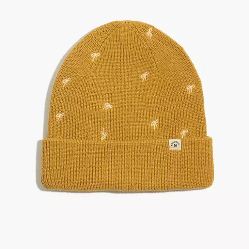 Madewell Mustard Bow Embroidered (Re)sourced Cotton Cuffed Beanie